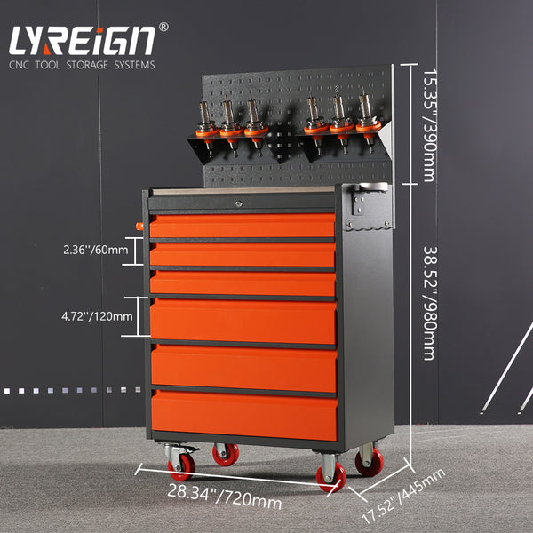 The machine tool is equipped with a six-drawer tool cart with a removable large-capacity design